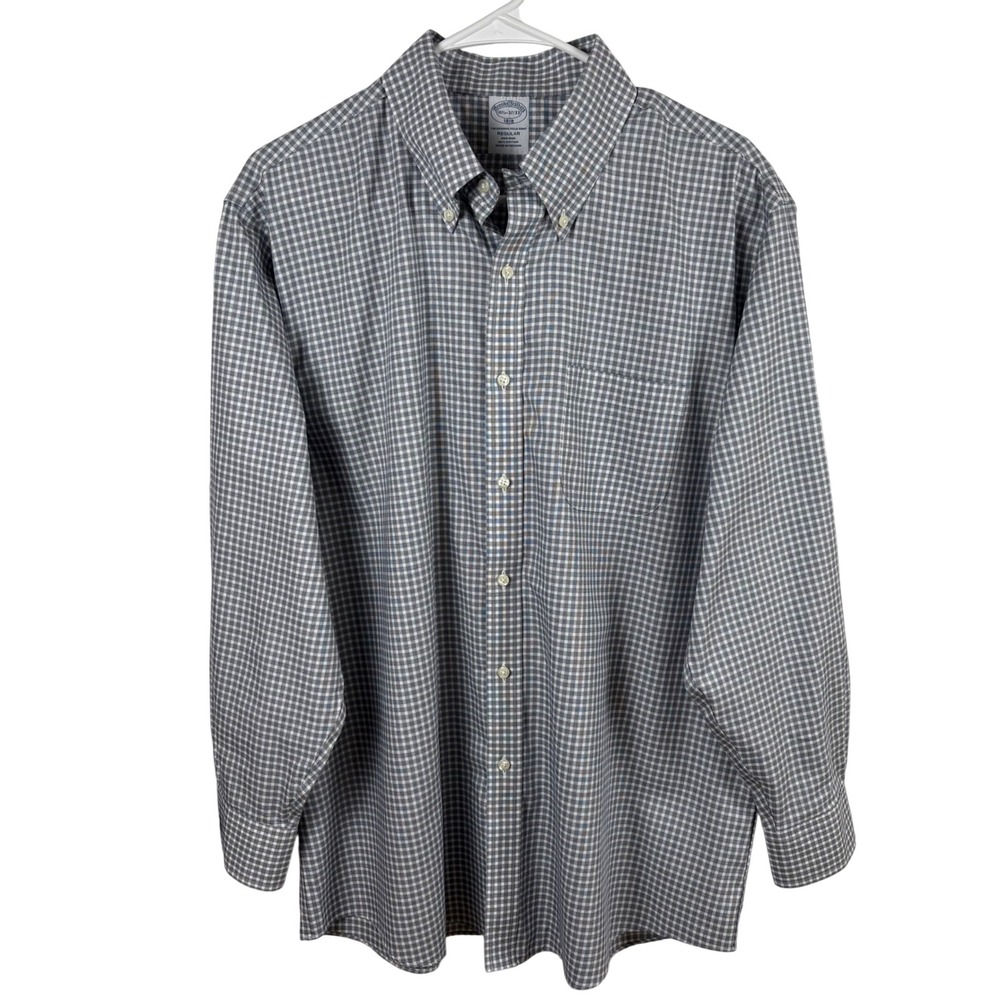 Brooks Brothers‎ 1818 Shirt Men's 16.5 32/33 Blue Check Regular Non-Iron Cotton